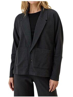 Pact Airplane Relaxed Single Breasted Organic Cotton Blazer Size L Black
